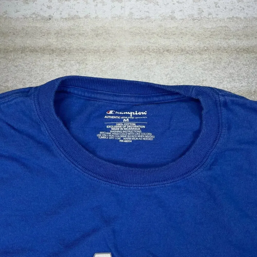 Vintage Y2K Champion Yale University Shirt Mens M Royal Blue Cotton Short Sleeve - Picture 3 of 5
